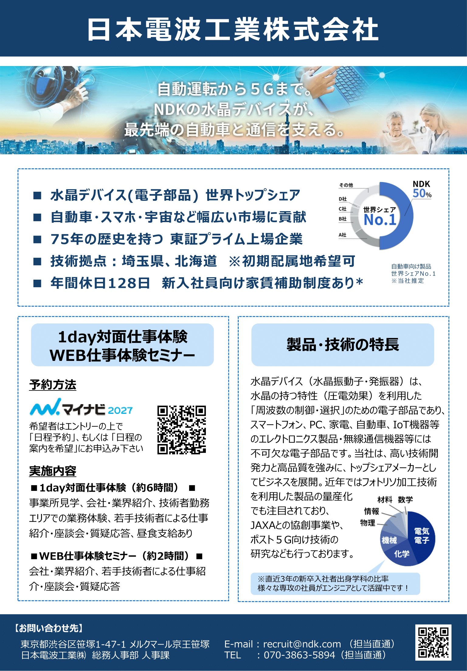 【対面：埼玉】理系対象1day事業所見学・仕事体験